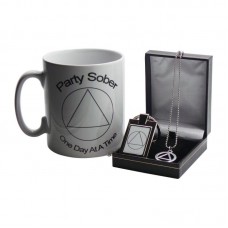 AA ALCOHOLICS ANONYMOUS Party Sober ID SOBRIETY SYMBOL x 3 Gift Set Necklace Mug Keyring AA ALCOHOLICS ANONYMOUS Party Sober ID SOBRIETY SYMBOL x 3 Gift Set Necklace Mug Keyring